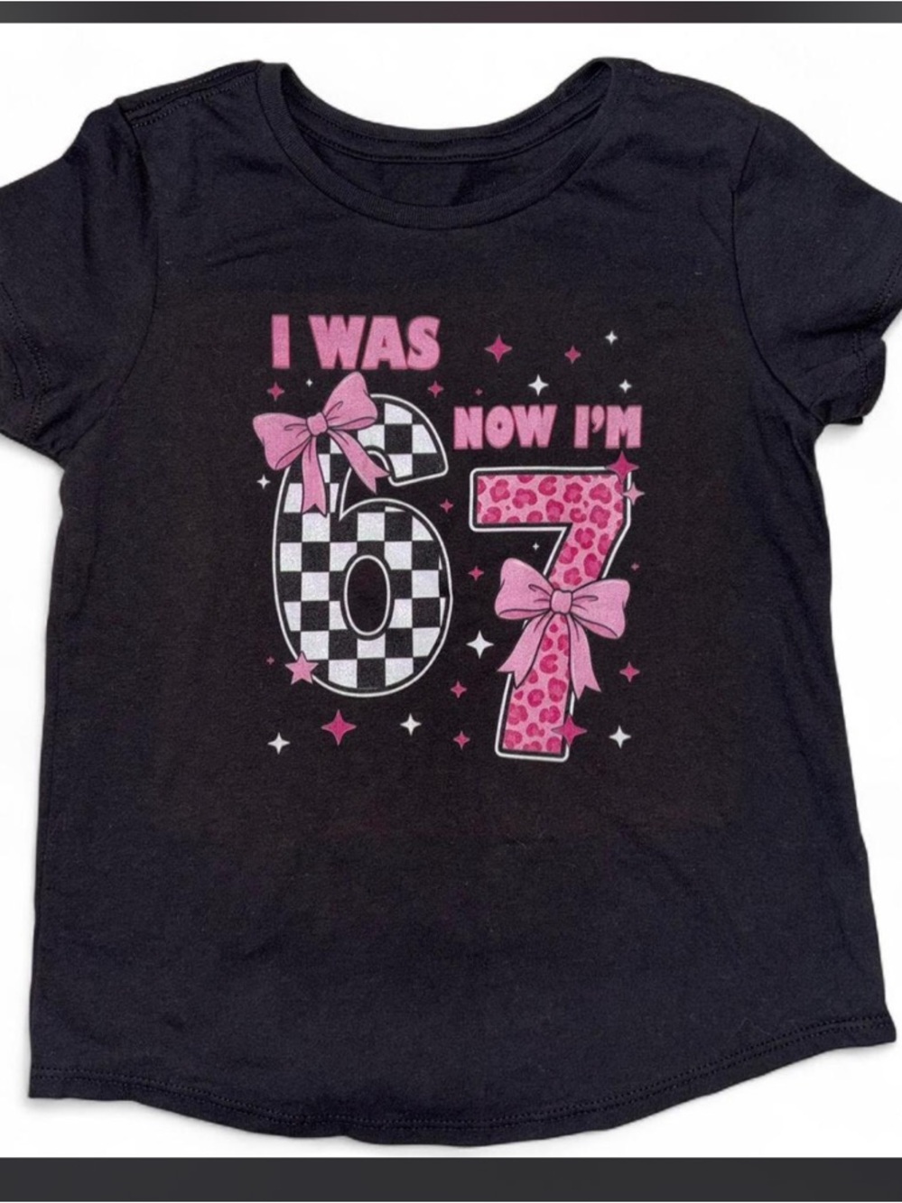 Girls' Black "I Was 6 Now I'm 7" Graphic Tee- sz small